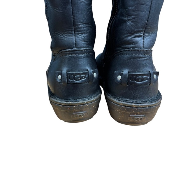 EUC UGG Kaleen Braided Leather Mid-Calf Shearling Lined Black Boots Women’s 7 - Picture 6 of 14